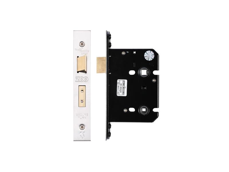 BATHROOM LOCK - 76MM C/W PVD FOREND AND STRIKE